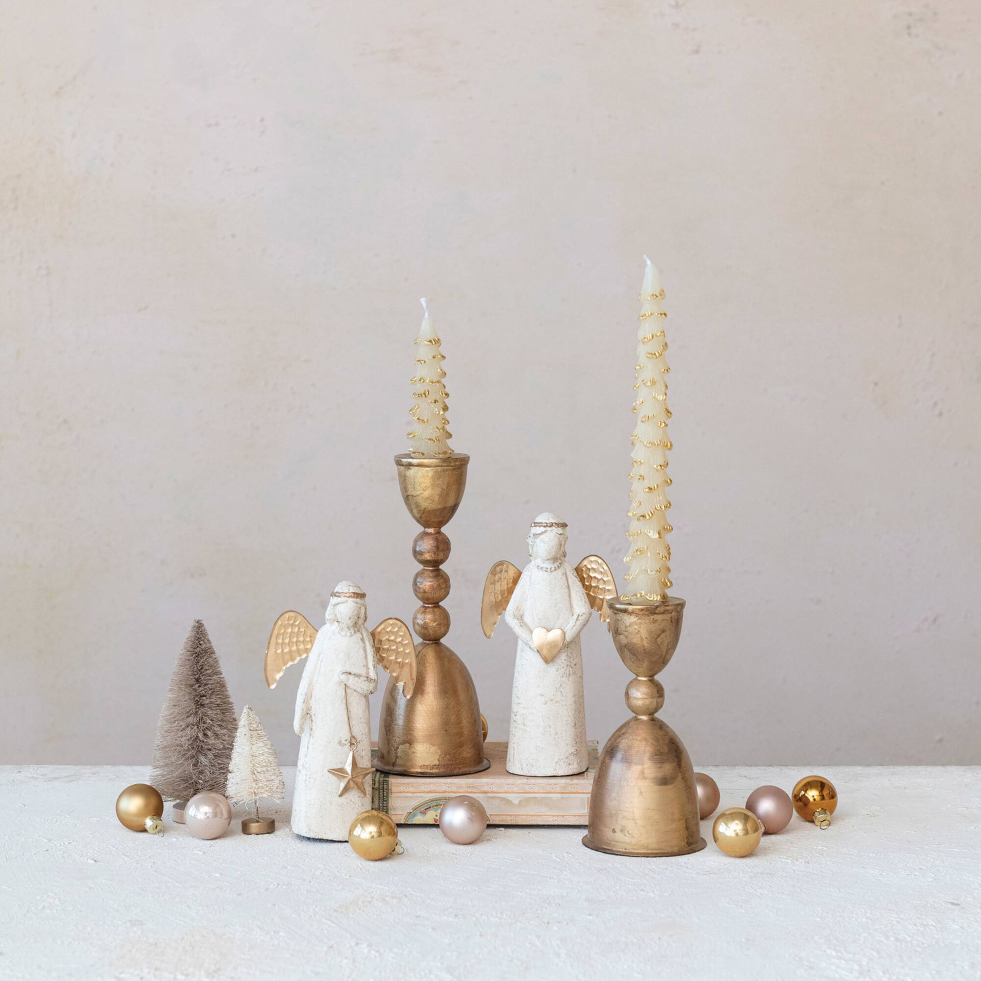 Hello Honey® 9" Brass Finish Round Distressed Metal Taper Candleholder